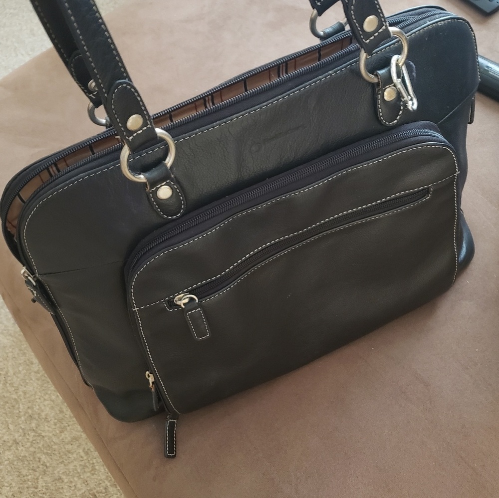 Franklin Covey Black Leather Laptop/Work Bag